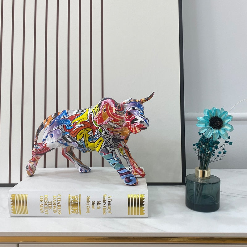 Vivolux | Graffiti-Malerei Harz Bull Figuren Home Wohnzimmer Schlafzimmer Büro Desktop Feng Shui Ornamente Sammlung Statuen