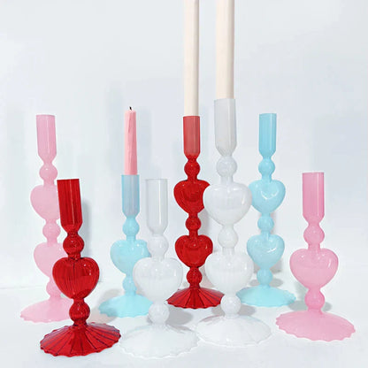 Vivolux | Retro Taper Kerzenhalter Rote Herzform Glas Kerzenständer Hochzeit Tischdekoration Zuhause Party Glas Vase Dekor