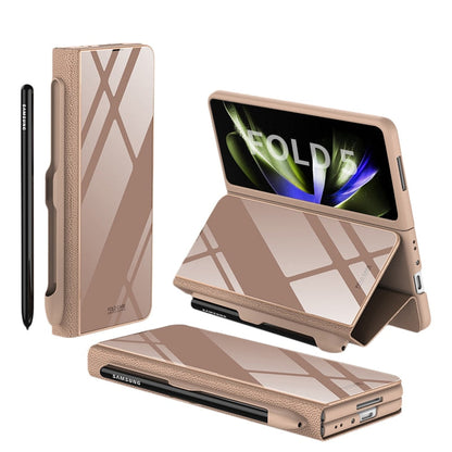 Vivolux | Stoßfeste Rüstungshülle Hülle Glas Abdeckung Ständer Einfügkarte Lederhülle für Samsung Galaxy Z Fold 5/4