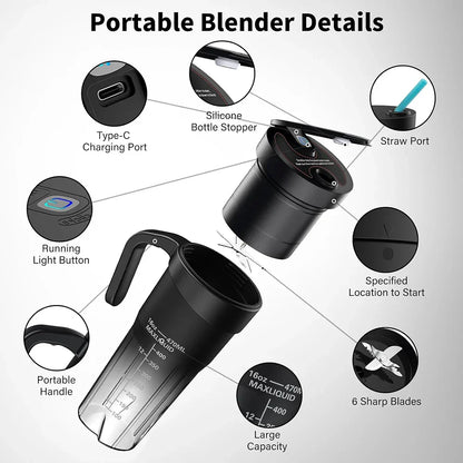 Vivolux | Tragbarer Entsafter - Wiederaufladbarer Mini-Mixer mit 6 scharfen Klingen für Shakes und Smoothies