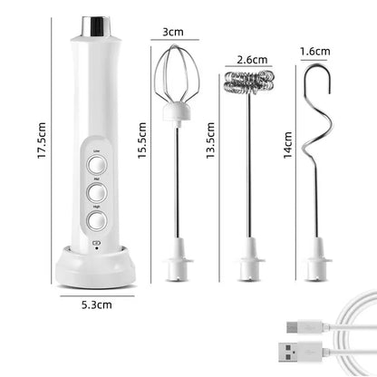 Vivolux | 3 In 1 Elektrischer Milchaufschäumer Wiederaufladbarer Milchschaumhersteller Handheld Aufschäumer Hohe Geschwindigkeiten Milchaufschäumer Getränkemischer Kaffee