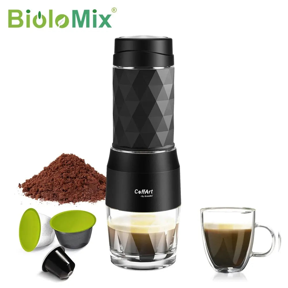 Vivolux | Tragbare Kaffeemaschine Espressomaschine Handpresse Kapsel gemahlener Kaffeebrüher tragbar für Reisen und Picknick, BioloMix