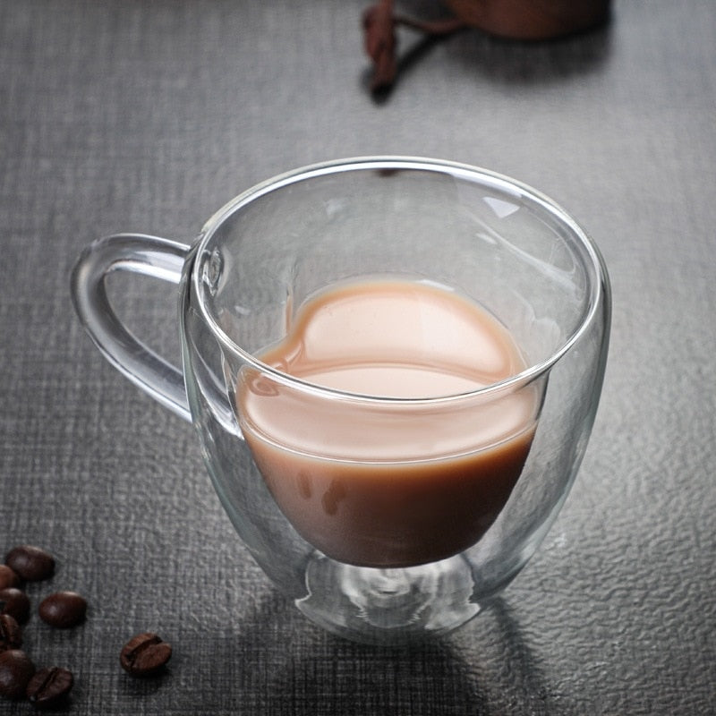 Vivolux | Herz Liebe Form Glas Tasse Doppelwandige Kaffeetassen Isolierte Tee Milch Zitrone Saft Wasser Becher Hitzebeständiges Trinkgeschirr Liebhaber Geschenk