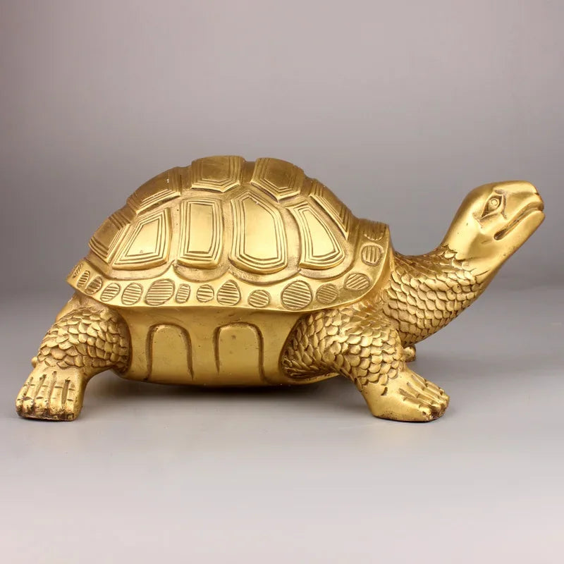 Vivolux | Brass Feng Shui Schildkröte Statue Glückliches Tier Skulptur für Langlebigkeit Haus Büro Dekoration Figürchen Geschenk Studienornament