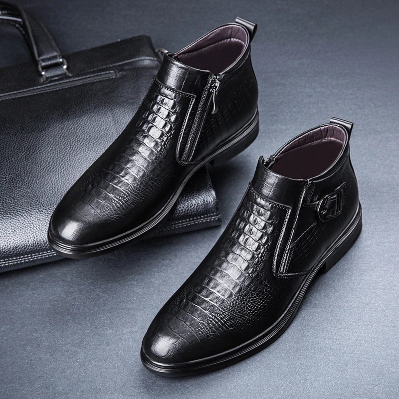 Stilvolle Echtleder Herren Winterstiefel