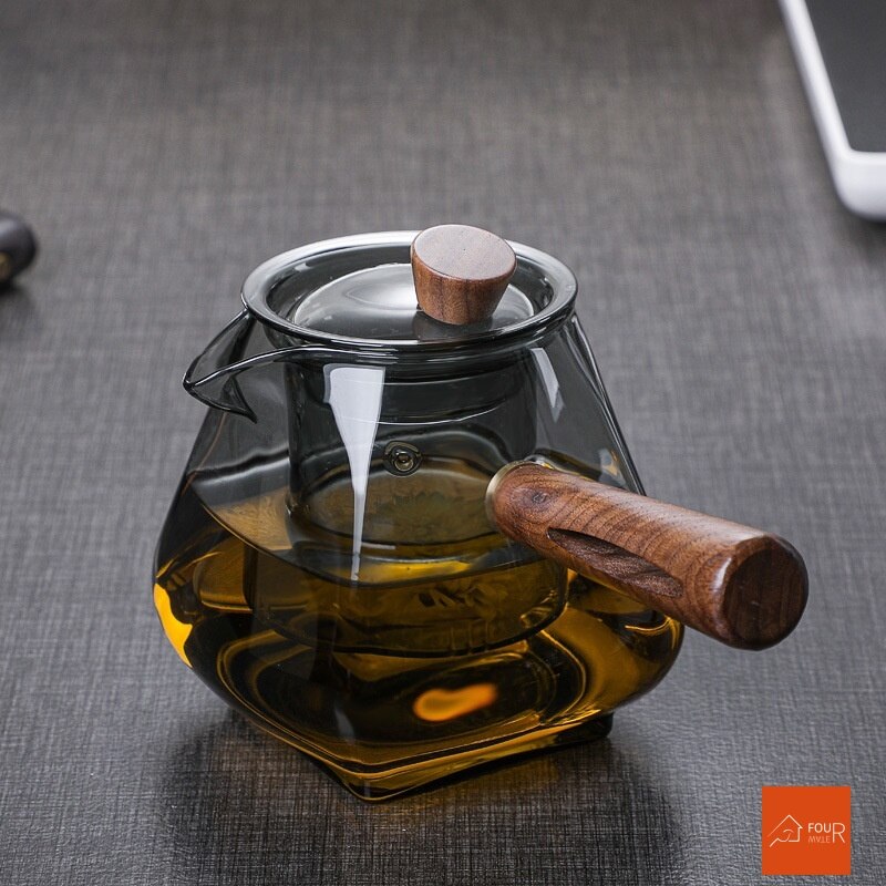 Vivolux | Japanische Glas-Teekanne mit Holzgriff, kochende Teekanne, elektrischer Keramik-Ofen, Teebereiter, hochwertiges Tee-Set, hitzebeständige Teekanne, 700 ml