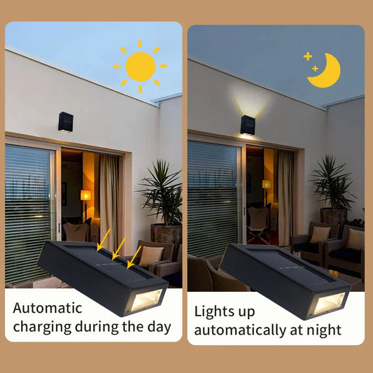 Vivolux | Wasserdichte LED-Solar-Wandlampe: Auf- und Abstrahlung für Balkon, Garten, Straße und Landschaft