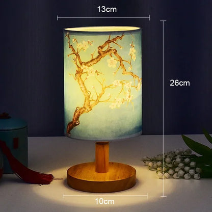 Vivolux | Dimmbare LED Nachttischlampe mit Stoffschirm in Pflaumenblüte – Perfekte Schlafzimmernachtlampe