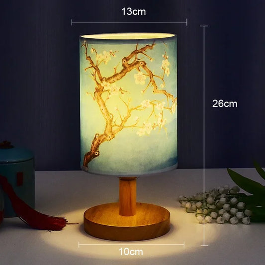 Vivolux | Dimmbare LED Nachttischlampe mit Stoffschirm in Pflaumenblüte – Perfekte Schlafzimmernachtlampe