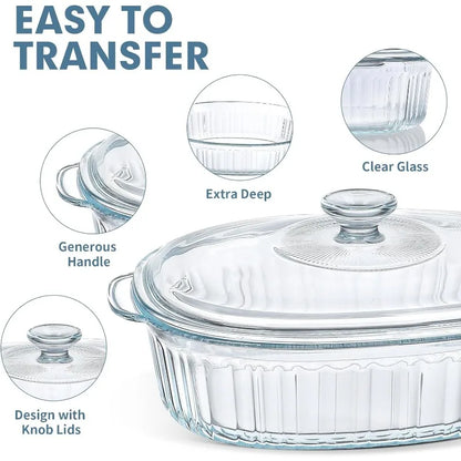 Vivolux | 4-teilige Glas-Auflaufform, Set mit 2 Auflaufformen mit Glasdeckeln, 1,9 Qt und 3 Qt