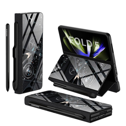 Vivolux | Stoßfeste Rüstungshülle Hülle Glas Abdeckung Ständer Einfügkarte Lederhülle für Samsung Galaxy Z Fold 5/4