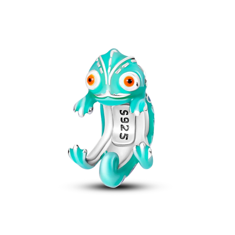 Vivolux | 925 Silber Goldener Leopard Charms Perlen Bunte Chamäleon Nashorn Löwe Skarabäus Katze Anhänger Passend für Original Pandora Armband Schmuck