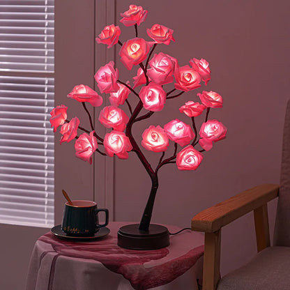 Vivolux | RGB Rose Blume Baum Lichter 24LED USB Batterie Tischlampe Feen Nachtlicht Zuhause Party Weihnachten Hochzeit Schlafzimmer Dekoration Geschenk