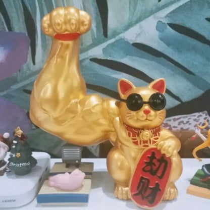 Vivolux | Große Hand, glücklicher Reichtum, winkende Katze, goldfarbene winkende Handkatze, Heimdekoration, willkommene winkende Katze, Skulptur, Statue, Dekor, Auto-Ornament, Shop-Geschenk