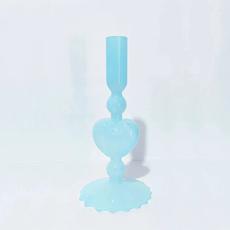 Vivolux | Retro Taper Kerzenhalter Rote Herzform Glas Kerzenständer Hochzeit Tischdekoration Zuhause Party Glas Vase Dekor