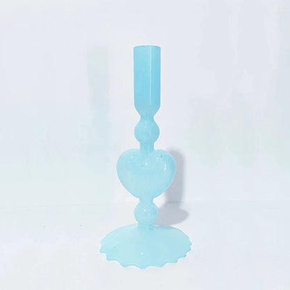 Vivolux | Retro Taper Kerzenhalter Rote Herzform Glas Kerzenständer Hochzeit Tischdekoration Zuhause Party Glas Vase Dekor