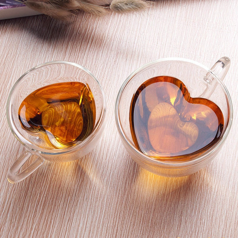 Vivolux | Herz Liebe Form Glas Tasse Doppelwandige Kaffeetassen Isolierte Tee Milch Zitrone Saft Wasser Becher Hitzebeständiges Trinkgeschirr Liebhaber Geschenk