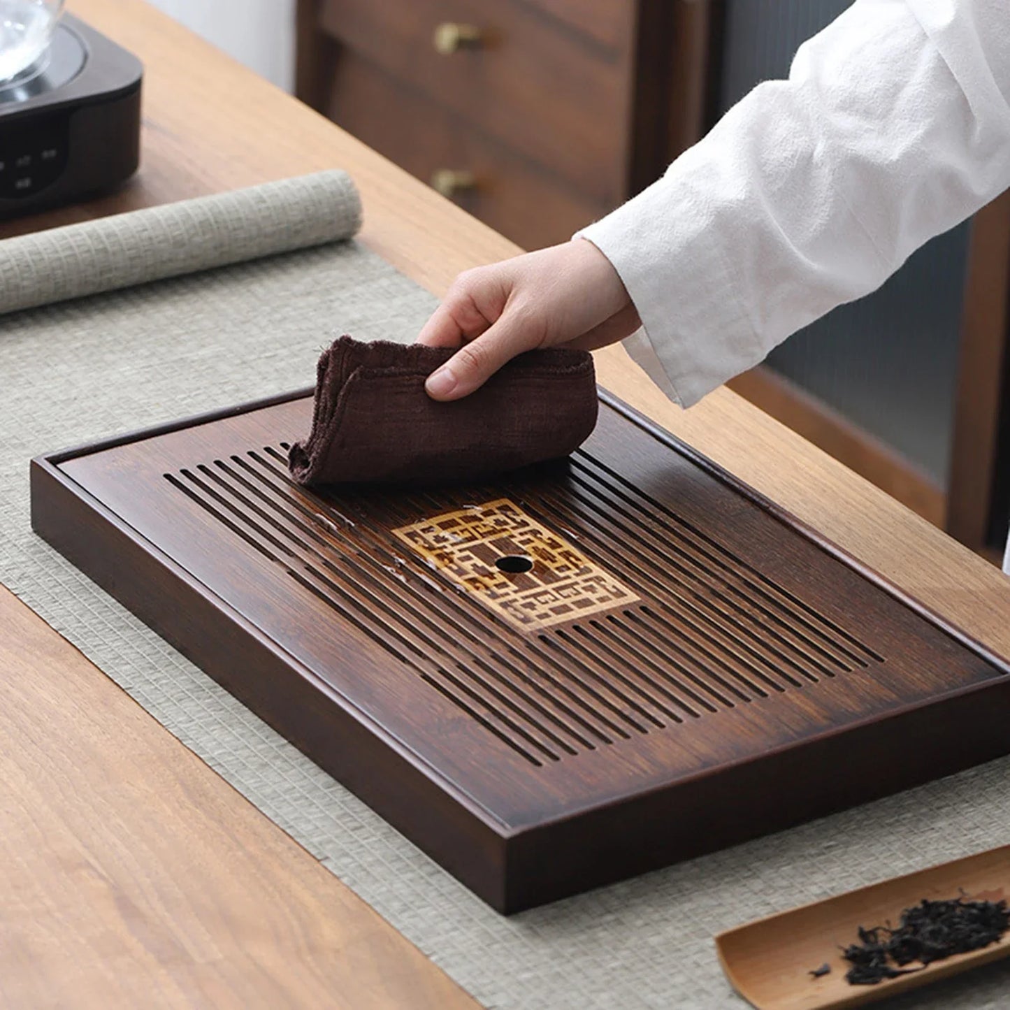 Vivolux | Chinese Tea Tray with Water Storage Box Durable Simple Drainage Type Plate Tea Serving Tray for Teahouse Home Household Office