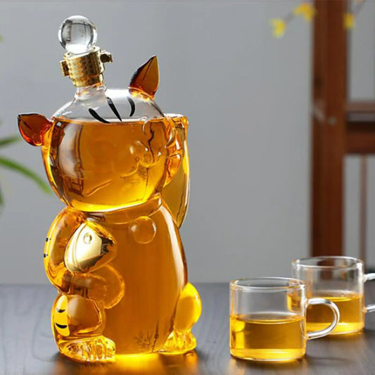 Vivolux | Cat Shaped Glass Decanter Glass Holder with Stopper Bottle Drinkware Dispenser Carafe 1000ml for Dining Party Decoration Gift