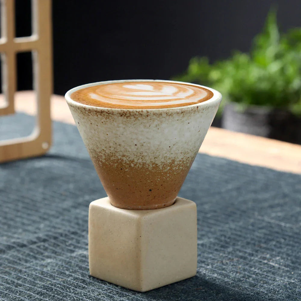 Vivolux | Japanische Kaffeetasse mit Untertasse, 1 Stück, Retro-Keramik-Teetasse, Becher, Latte, Espresso, Pull0, Blumen-Cappuccino, neue Keramiktasse, 100 ml/3,5 oz