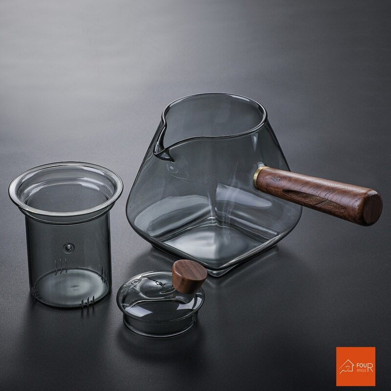 Vivolux | Japanische Glas-Teekanne mit Holzgriff, kochende Teekanne, elektrischer Keramik-Ofen, Teebereiter, hochwertiges Tee-Set, hitzebeständige Teekanne, 700 ml