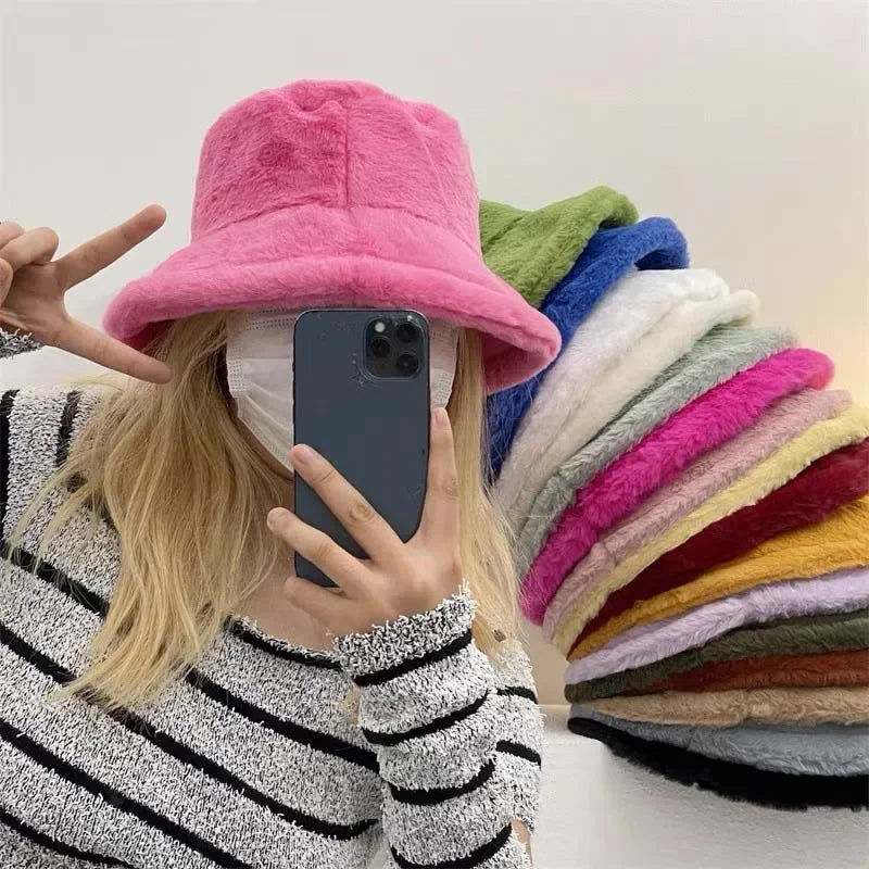 Warme Herbst Bucket Hat aus Kaninchenfell für Damen - Lorna