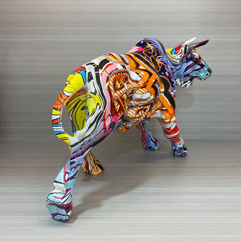 Vivolux | Graffiti-Malerei Harz Bull Figuren Home Wohnzimmer Schlafzimmer Büro Desktop Feng Shui Ornamente Sammlung Statuen