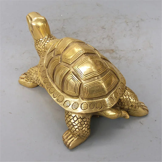 Vivolux | Brass Feng Shui Schildkröte Statue Glückliches Tier Skulptur für Langlebigkeit Haus Büro Dekoration Figürchen Geschenk Studienornament