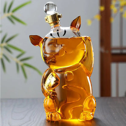 Vivolux | Cat Shaped Glass Decanter Glass Holder with Stopper Bottle Drinkware Dispenser Carafe 1000ml for Dining Party Decoration Gift
