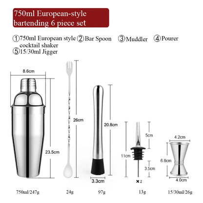 Vivolux | 550 ml/750 ml Edelstahl Cocktail Shaker Mixer Trinken Barkeeper Set Bars Set Werkzeuge Mit Wein Regal Ständer Werkzeug für Geburtstag Geschenk
