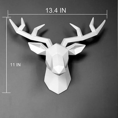 Vivolux | 3D-Hirschkopf-Skulptur, geometrisches Kunstharz, Tier-Hirschkopf-Wanddekoration, moderne Heimdekoration, luxuriöse dekorative Wanddekoration