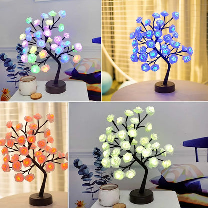 Vivolux | RGB Rose Blume Baum Lichter 24LED USB Batterie Tischlampe Feen Nachtlicht Zuhause Party Weihnachten Hochzeit Schlafzimmer Dekoration Geschenk