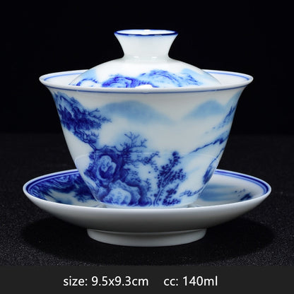 Vivolux | PorceVive Gaiwan Teetasse | Handgefertigtes Porzellan mit Landschaftsmuster | Chinesisches Teeset mit Deckel