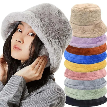 Warme Herbst Bucket Hat aus Kaninchenfell für Damen - Lorna