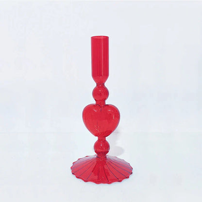 Vivolux | Retro Taper Kerzenhalter Rote Herzform Glas Kerzenständer Hochzeit Tischdekoration Zuhause Party Glas Vase Dekor