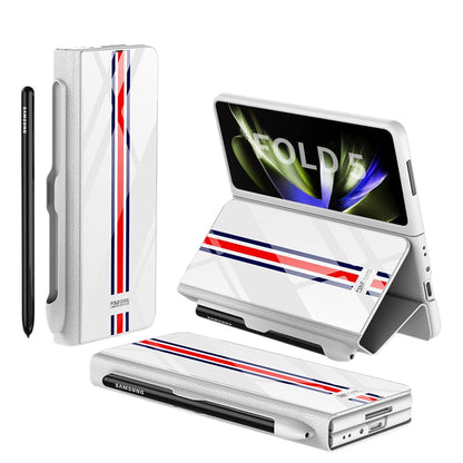 Vivolux | Stoßfeste Rüstungshülle Hülle Glas Abdeckung Ständer Einfügkarte Lederhülle für Samsung Galaxy Z Fold 5/4