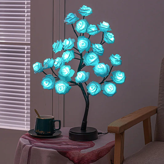 Vivolux | RGB Rose Blume Baum Lichter 24LED USB Batterie Tischlampe Feen Nachtlicht Zuhause Party Weihnachten Hochzeit Schlafzimmer Dekoration Geschenk