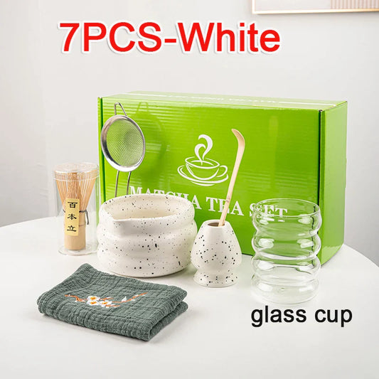 7-teiliges Matcha Set mit Bambusbesen, Löffel und Keramikkübel – Ideal für Matcha Tee Zubereitung und Anfänger-1