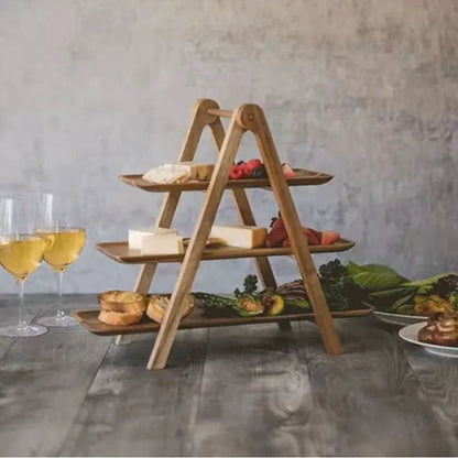 Vivolux | 3-stufige Holz-Stufenplatte Dekor Kuchenständer Bauernhaus Stufenplatte Party Serviergeschirr und Platten Tabletts