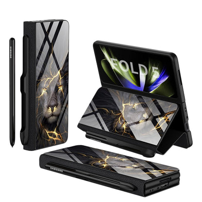Vivolux | Stoßfeste Rüstungshülle Hülle Glas Abdeckung Ständer Einfügkarte Lederhülle für Samsung Galaxy Z Fold 5/4