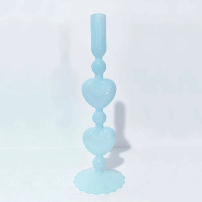 Vivolux | Retro Taper Kerzenhalter Rote Herzform Glas Kerzenständer Hochzeit Tischdekoration Zuhause Party Glas Vase Dekor