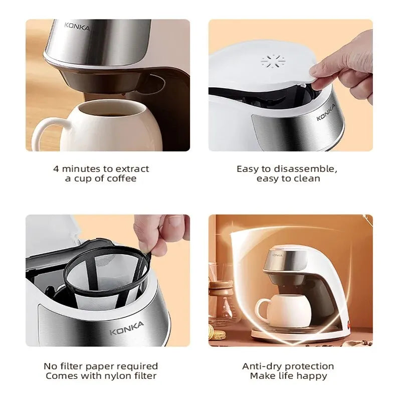 Vivolux | KONKA Kaffeemaschine 2 in 1, Tee- und Kaffeepulver, mehrere Tropfen, Cafeteria, schnelles Aufheizen, Büro und Zuhause, 220 V, einfache Bedienung