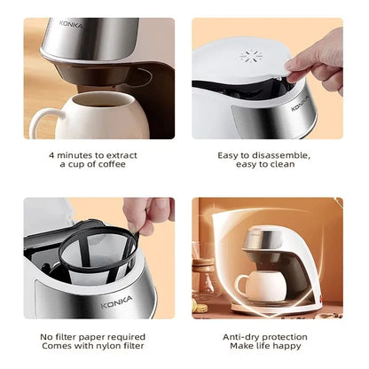 Vivolux | KONKA Kaffeemaschine 2 in 1, Tee- und Kaffeepulver, mehrere Tropfen, Cafeteria, schnelles Aufheizen, Büro und Zuhause, 220 V, einfache Bedienung