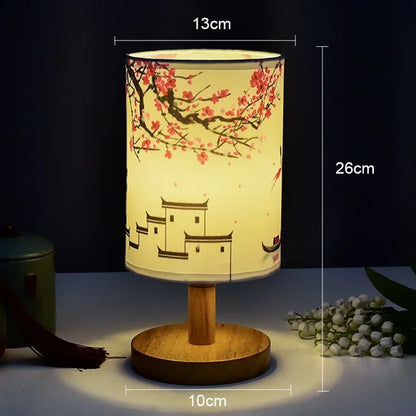 Vivolux | Dimmbare LED Nachttischlampe mit Stoffschirm in Pflaumenblüte – Perfekte Schlafzimmernachtlampe