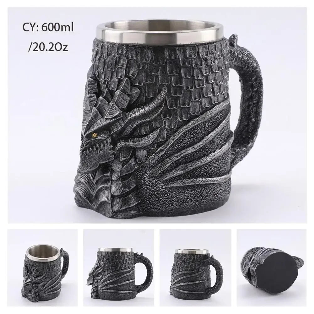 Vivolux | Mittelalterlicher Drachenharz-Edelstahlbecher als Kaffeebecher oder Teebecher