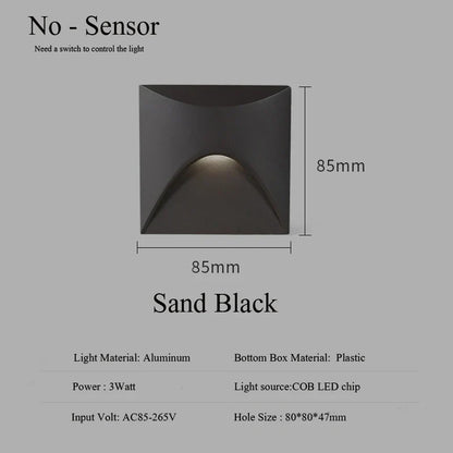 Moderne wasserdichte IP65 LED-Einbau-Wandlampe für Außenbeleuchtung - 3W eingebettete Stufen- & Treppenbalcony-Portalschlusslampe