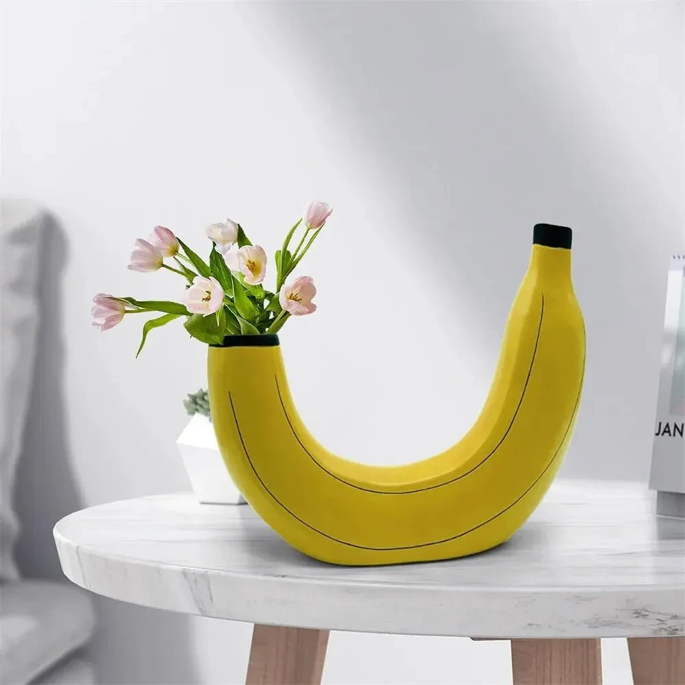 Vivolux | Bananenvase, Blumenvase aus Kunstharz, niedliche Bananenform, dekorative Tischvase für Blumenarrangements, Wohnzimmer, Schlafzimmer, Heimdekoration