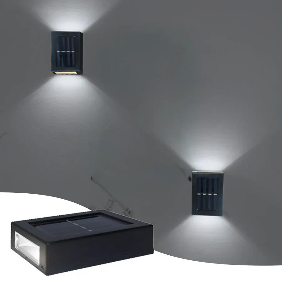 Vivolux | Wasserdichte LED-Solar-Wandlampe: Auf- und Abstrahlung für Balkon, Garten, Straße und Landschaft