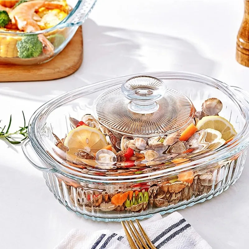 Vivolux | 4-teilige Glas-Auflaufform, Set mit 2 Auflaufformen mit Glasdeckeln, 1,9 Qt und 3 Qt