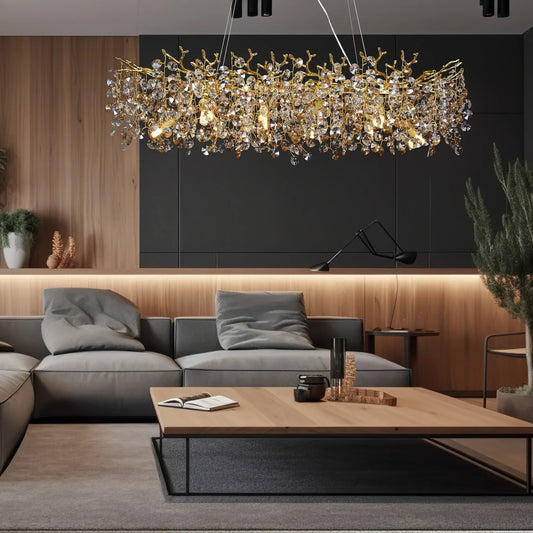Vivolux | Lange Kristallpendelleuchte - Esszimmer Gold Restaurant Insel Hängeleuchte, Silber Nordisch LED Pendelleuchte Groß